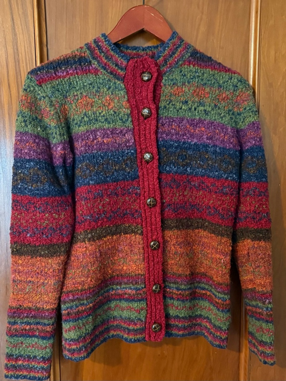 Appleseeds S Rainbow Color Striped Long Sleeve Button Up Cardigan Grandmacore